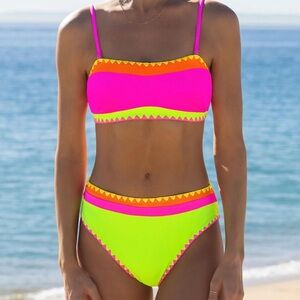 popvil Neon Color Block Strapless Bikini